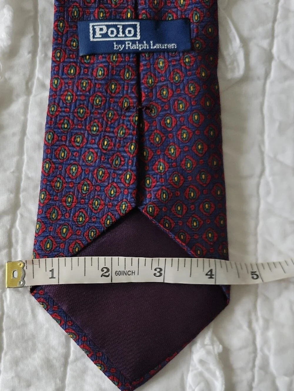 Polo Ralph Lauren Silk Navy Tie with Red/Green Medallion Vintage Like New